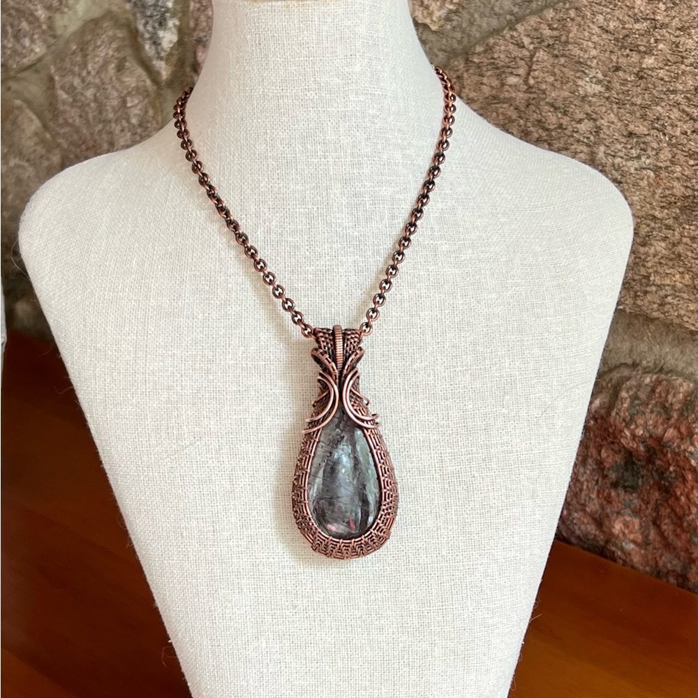Copper Wrapped Hypersthene Pendant